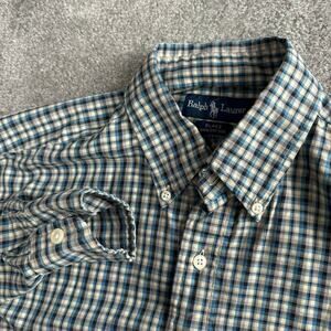 Ralph Lauren Blake Gingham Checkered Button Down Shirt Size Medium 100% Cotton